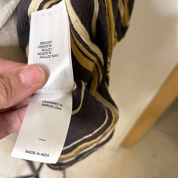 Teoh & Lea Womens Top Size Large Striped Embroidered Belted Gray Yellow Cotton - Picture 10 of 16